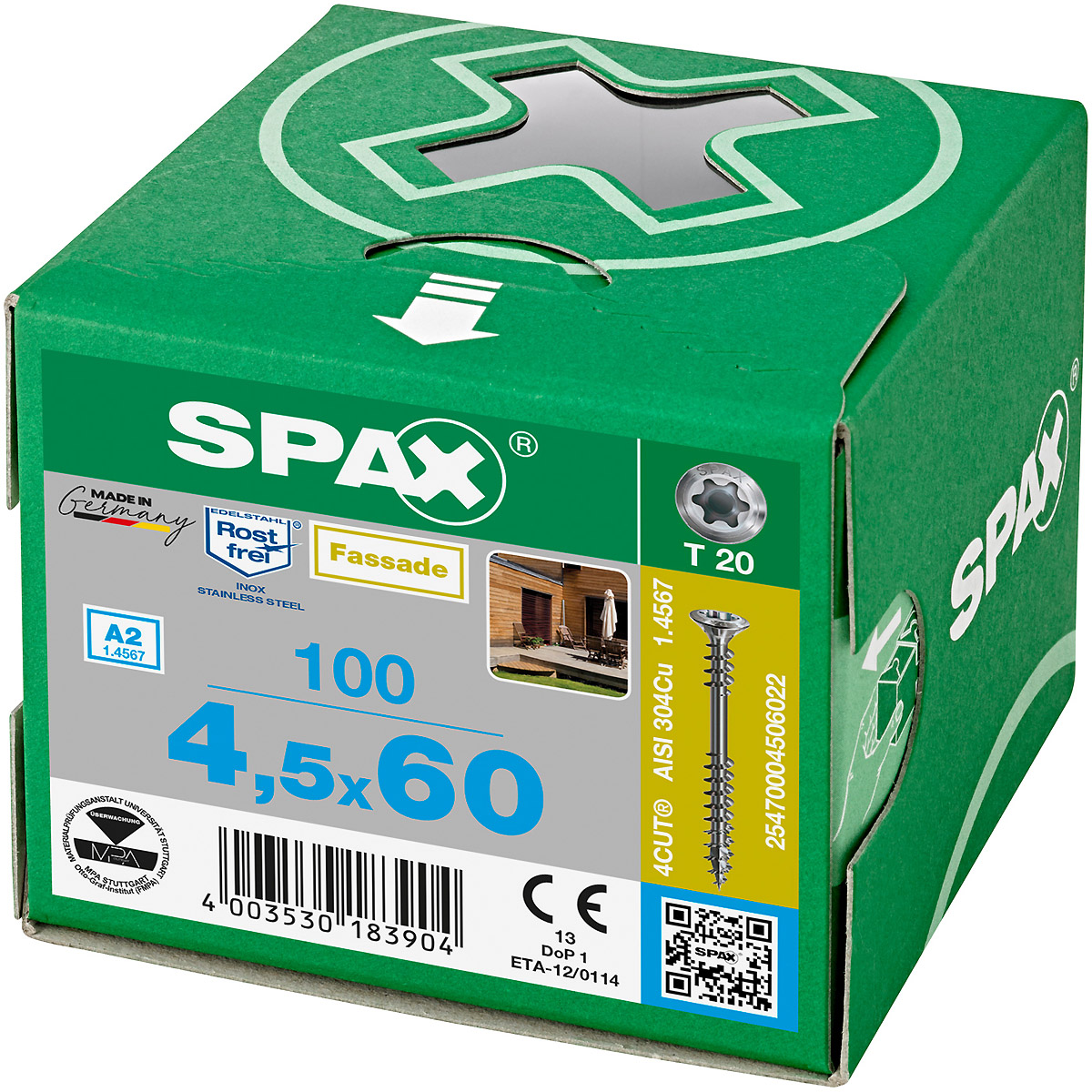 SPAX Fassadenschraube A2 Linsensenkkopf Klein 8mm starke Fräsrippen T-Star Plus T20 Fixiergewinde 4C