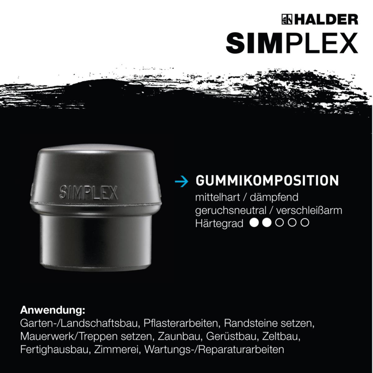 HALDER SIMPLEX - Schonhammer mit Aluminiumgehäuse und Holzstiel, Gummikomposition / Superplastik