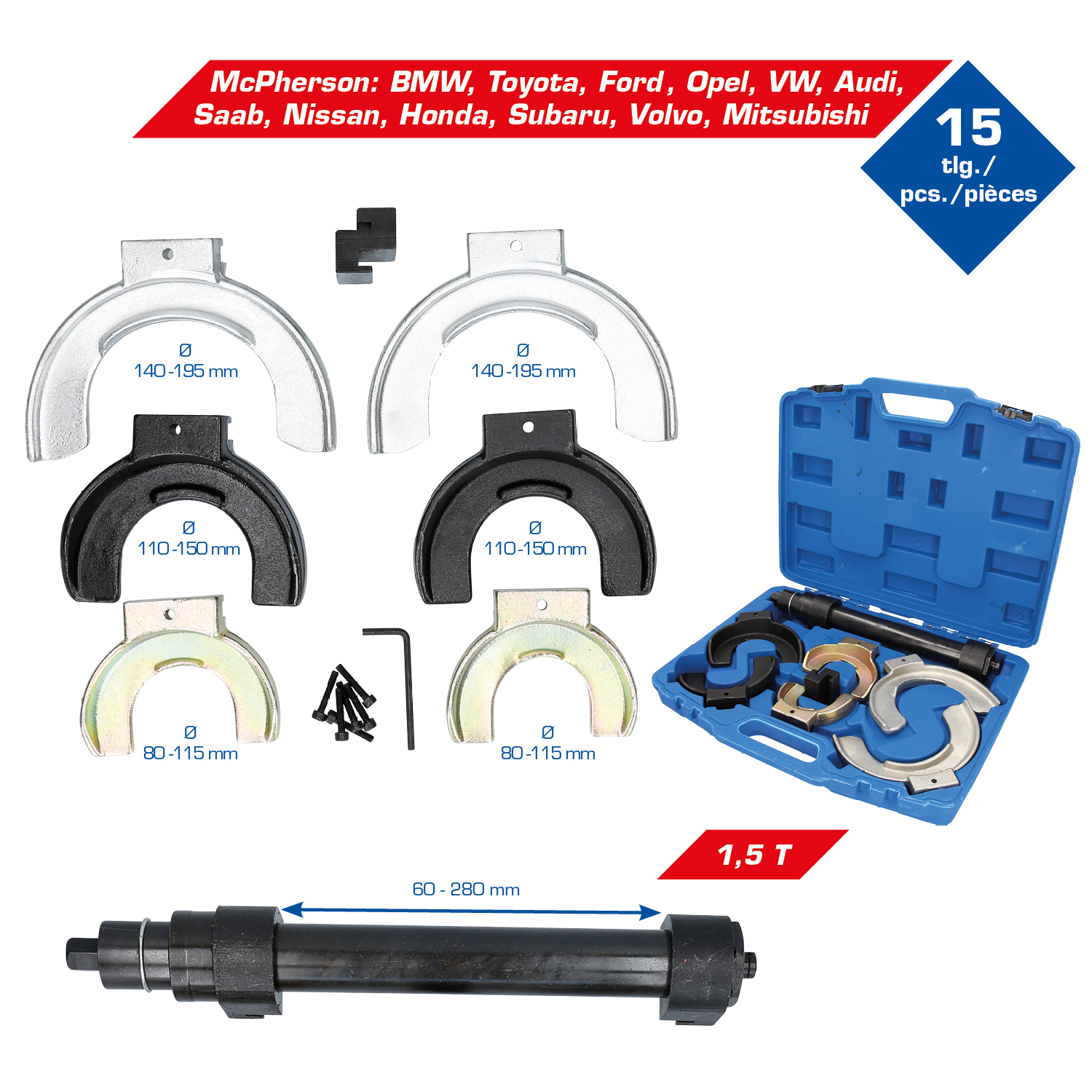 Brilliant Tools Federspanner-Satz, 15-tlg - BT651150