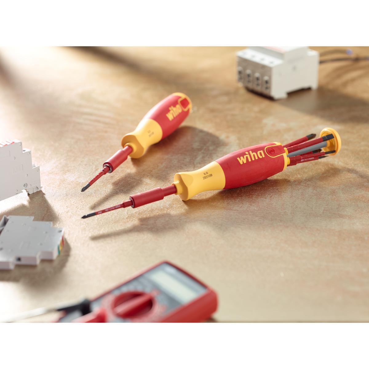 Wiha Schraubendreher mit Bit Magazin LiftUp electric Schlitz, Phillips mit 6 slimBits
