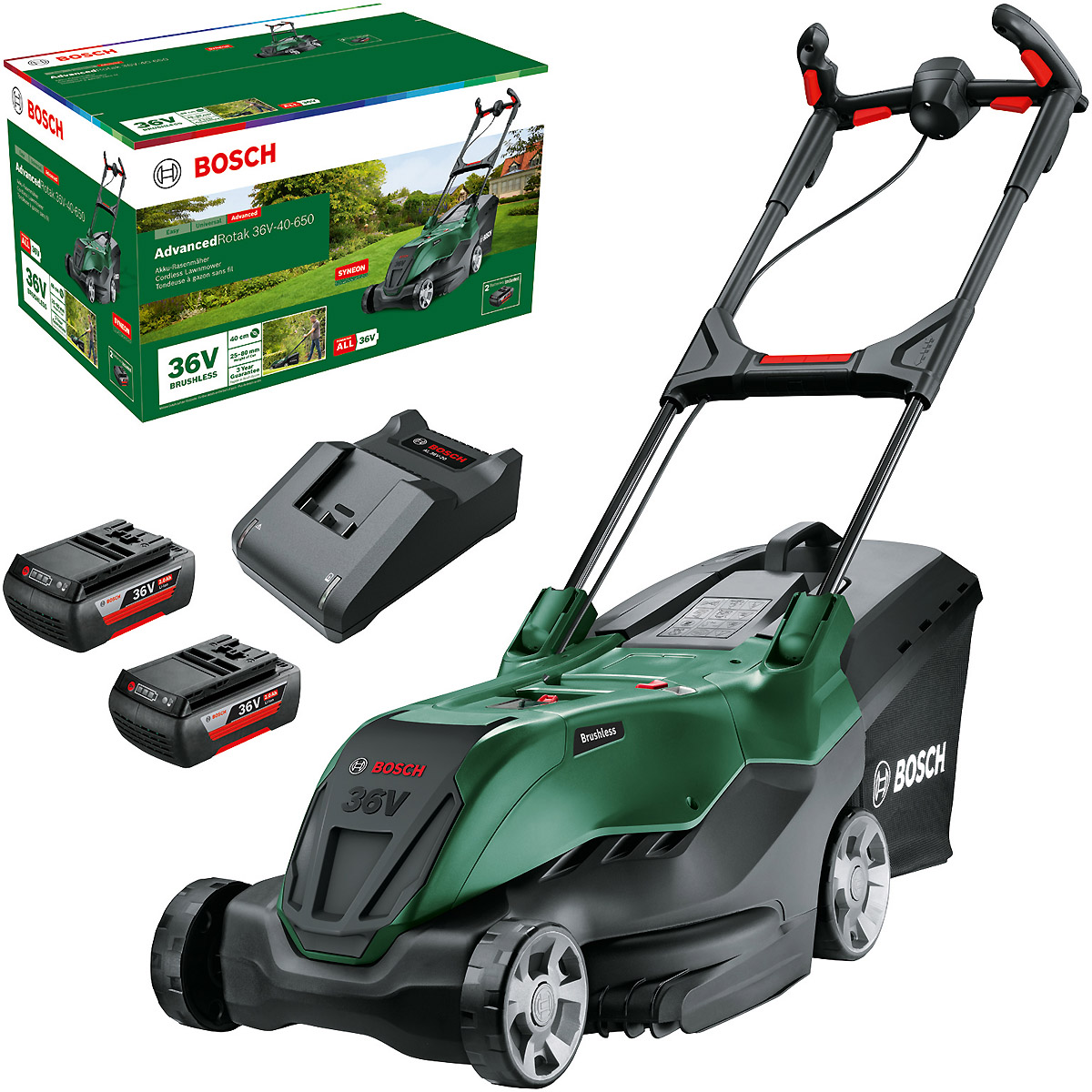 Bosch Akku-Rasenmäher AdvancedRotak 36V-40-650, 2 x Akku 36V 2,0Ah