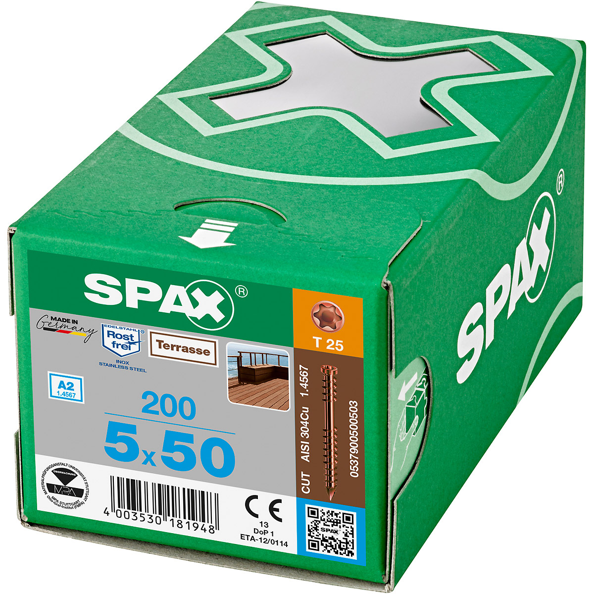 SPAX Terrasse A2 Zylinderkopf T-Star Plus T25 Fixiergewinde Cut antik, 200 Stück