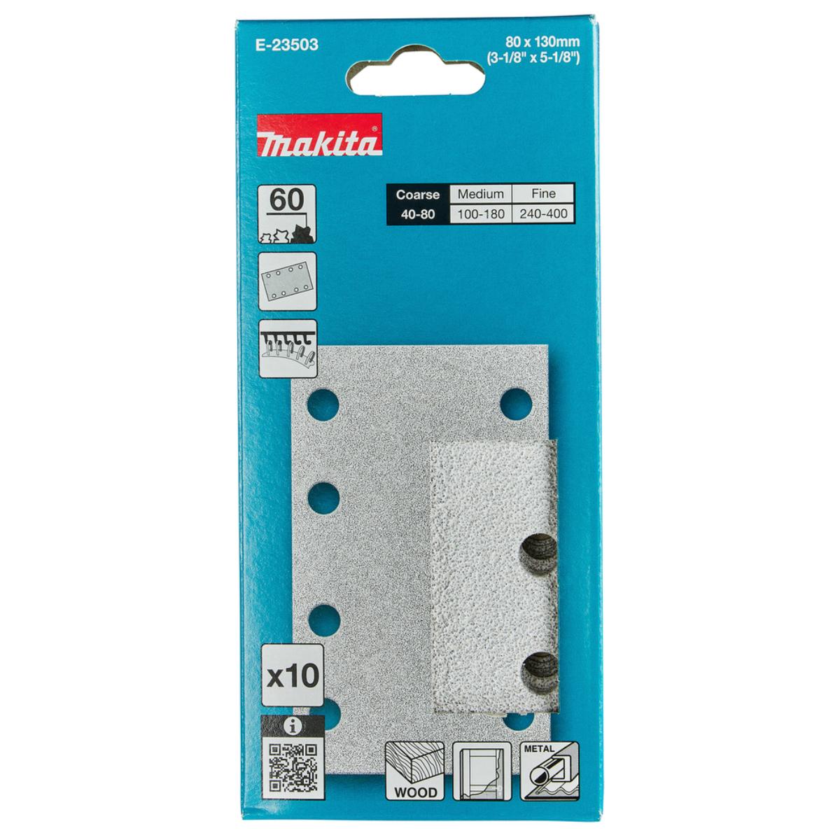 Makita Schleifpapier 80x130mm, Körnung A60,Klett, 8 Loch, 10 Stück