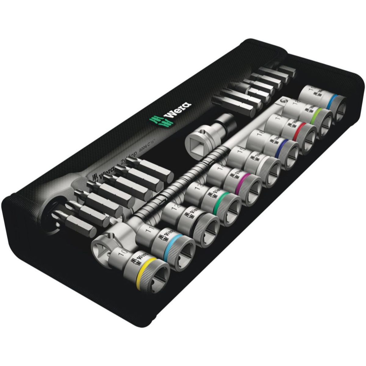 Wera 8100 SC 8 Zyklop Metal-Knarrensatz, Umschalthebel, 1/2"-Antrieb, metrisch, 28-teilig
