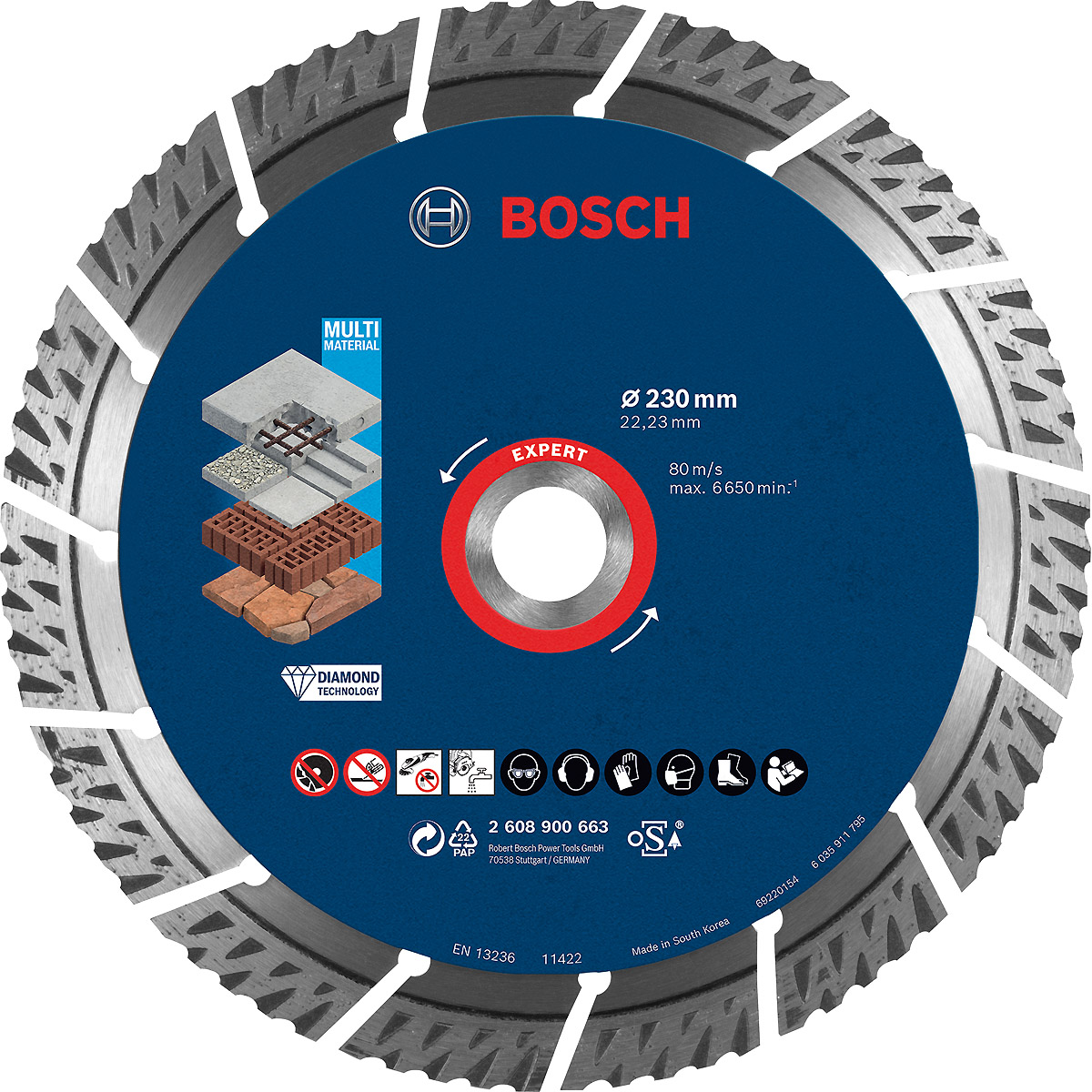 Bosch EXPERT MultiMaterial Diamanttrennscheiben, ür große Winkelschleifer mit Spannmutter