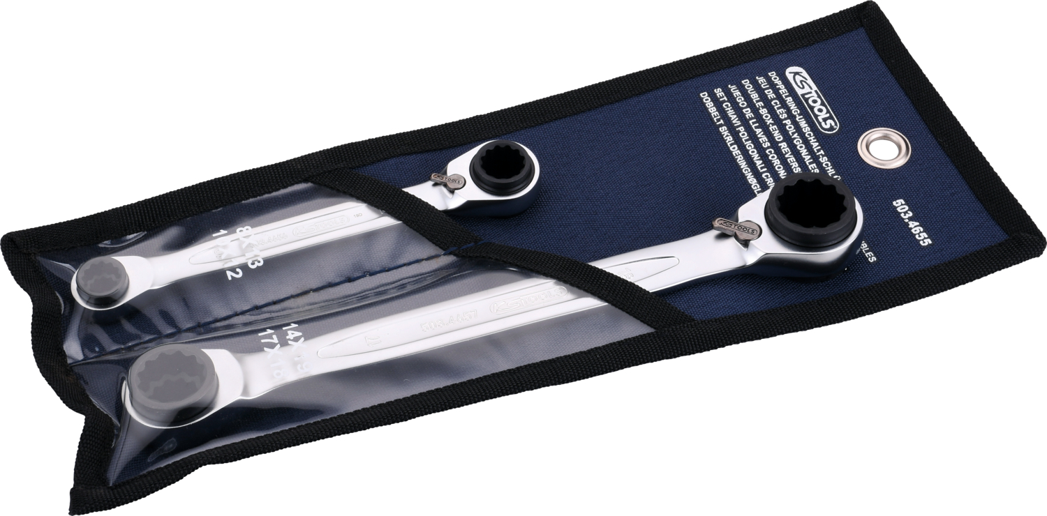 KS Tools 4 in 1 GEARplus umschaltbar Doppel-Ratschenringschlüssel-Satz, 2-tlg 8-19mm