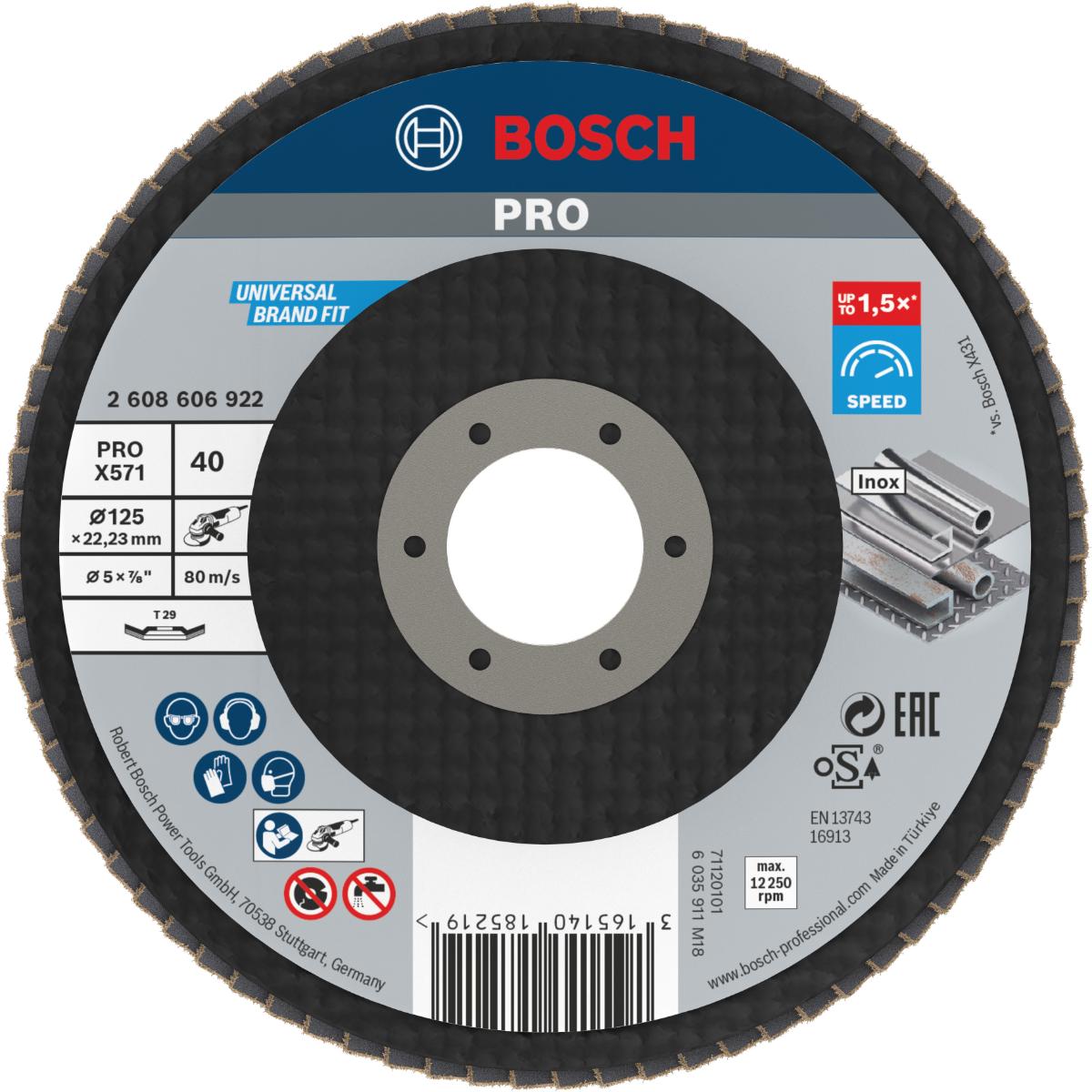 Bosch PRO Fächerschleifscheibe X571 Best for Metal, gewinkelt, Glasgewebe