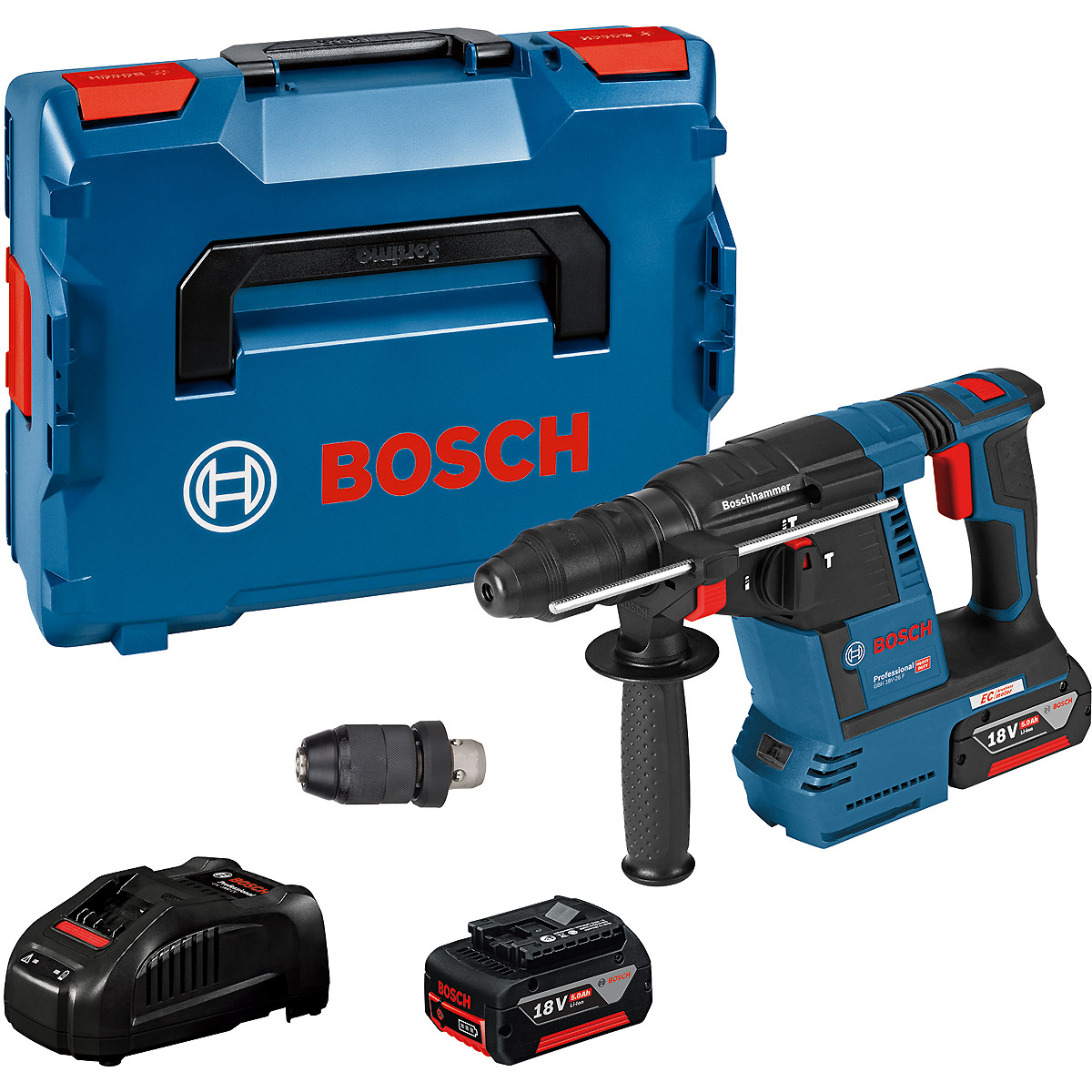 Bosch Akku-Bohrhammer mit SDS plus GBH 18V-26 F, mit 2 x 5.0 Ah Li-Ion Akku, L-BOXX
