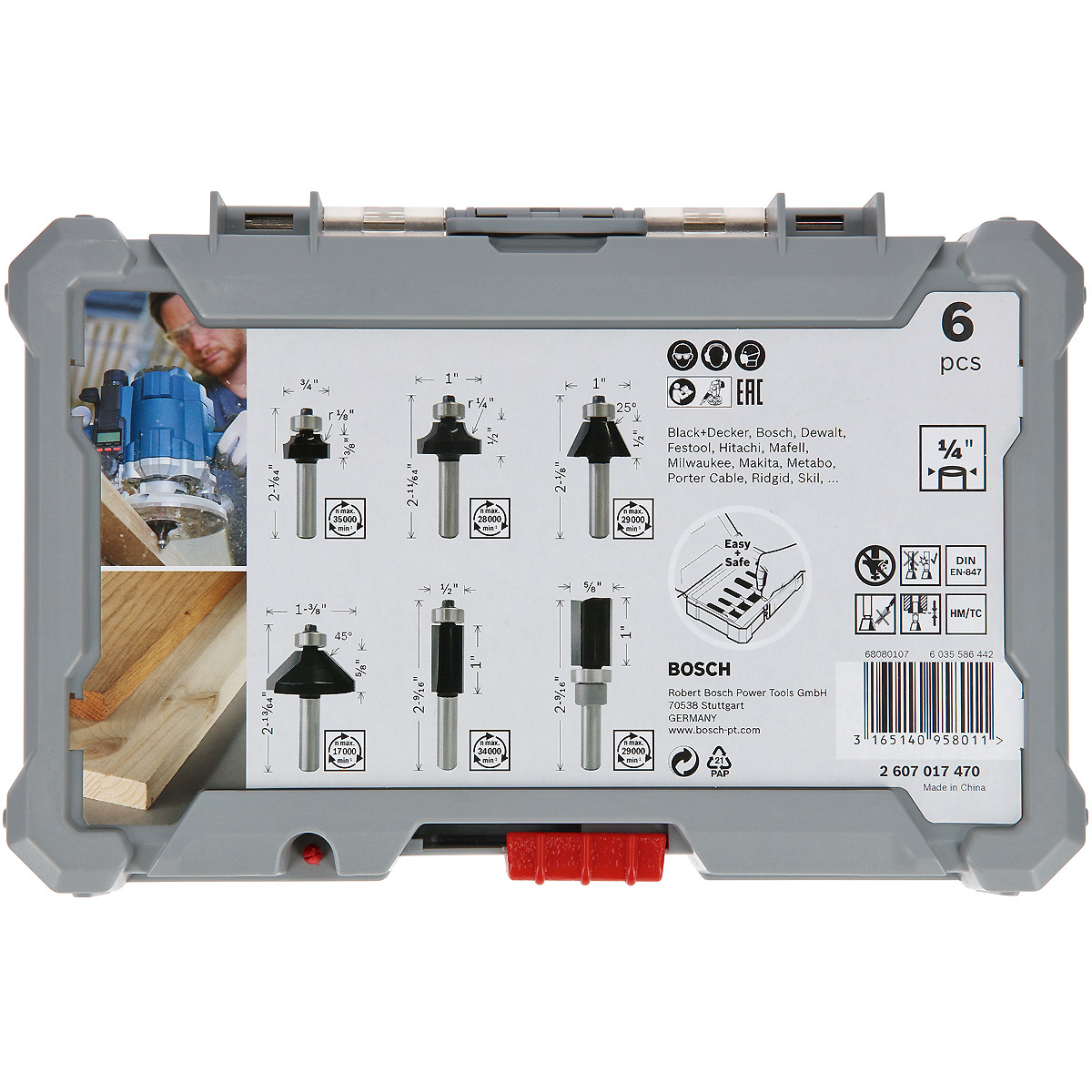 Bosch PRO Rand- und Kantenfräser-Set, 1/4 Zoll-Schaft, 6-teilig