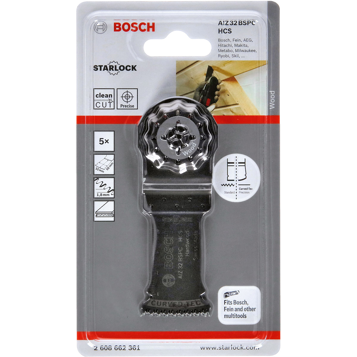 Bosch HCS Tauchsägeblatt AIZ 32 BSPC Hard Wood, 50 x 32 mm, 5er-Pack