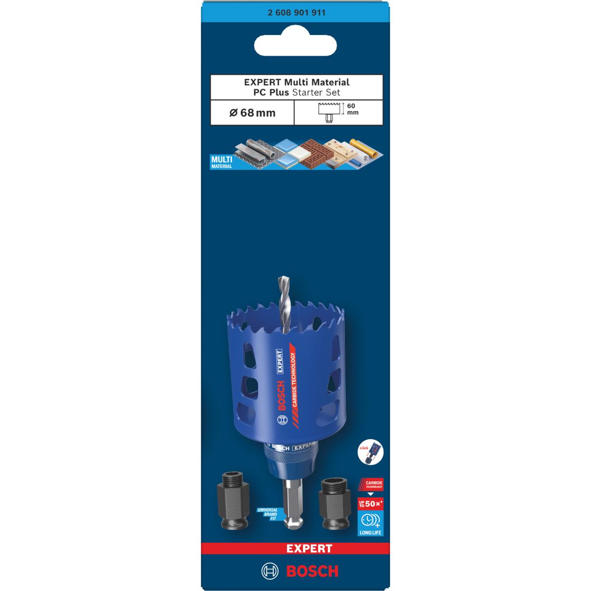 Bosch EXPERT Multi Material Power Change Plus-Lochsägen Kit, 68 x 60 mm, 3-teiliges Set