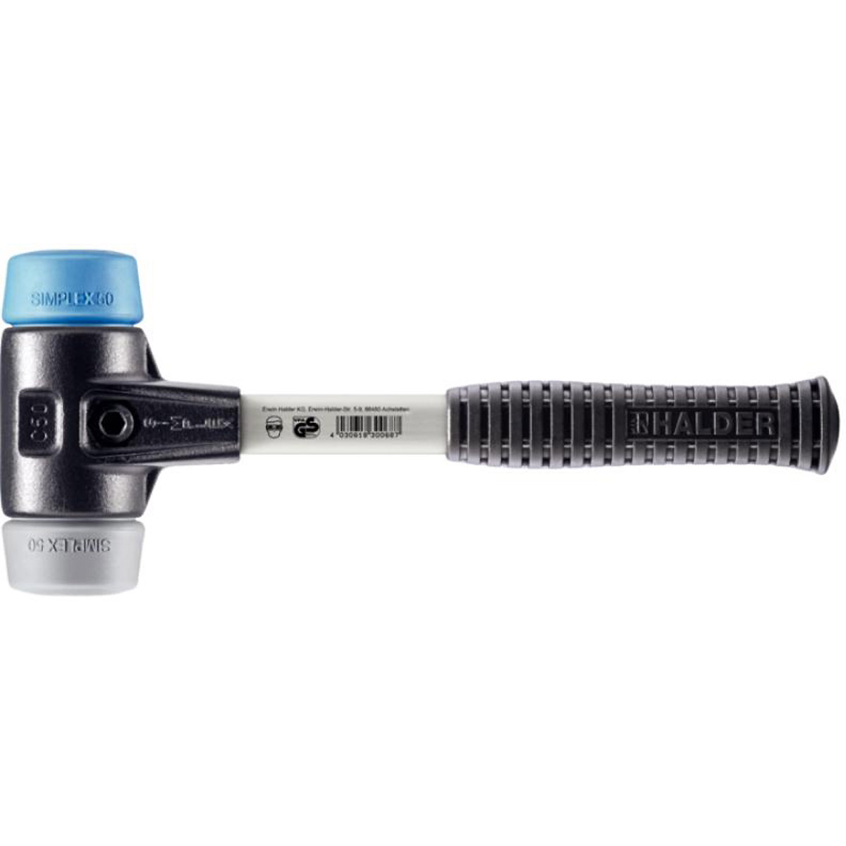 HALDER SIMPLEX - Schonhammer mit verstärktem Tempergussgehäuse und Fiberglasstiel, TPE-soft/TPE-mid