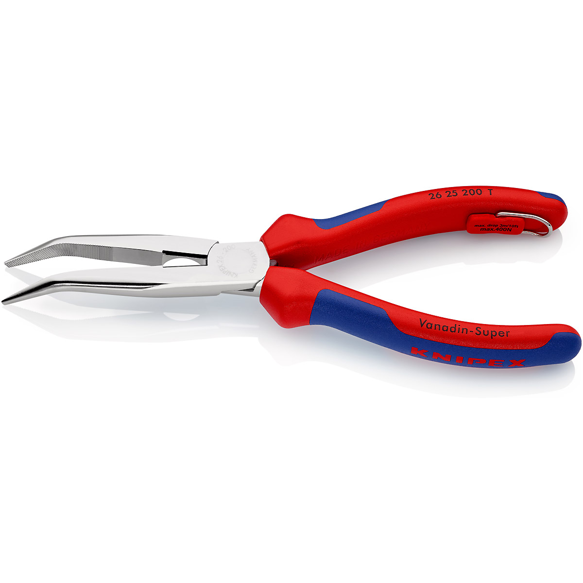 KNIPEX Flachrundzange mit Schneide/Befestigungsöse angewinkelt (Storchschnabelzange)