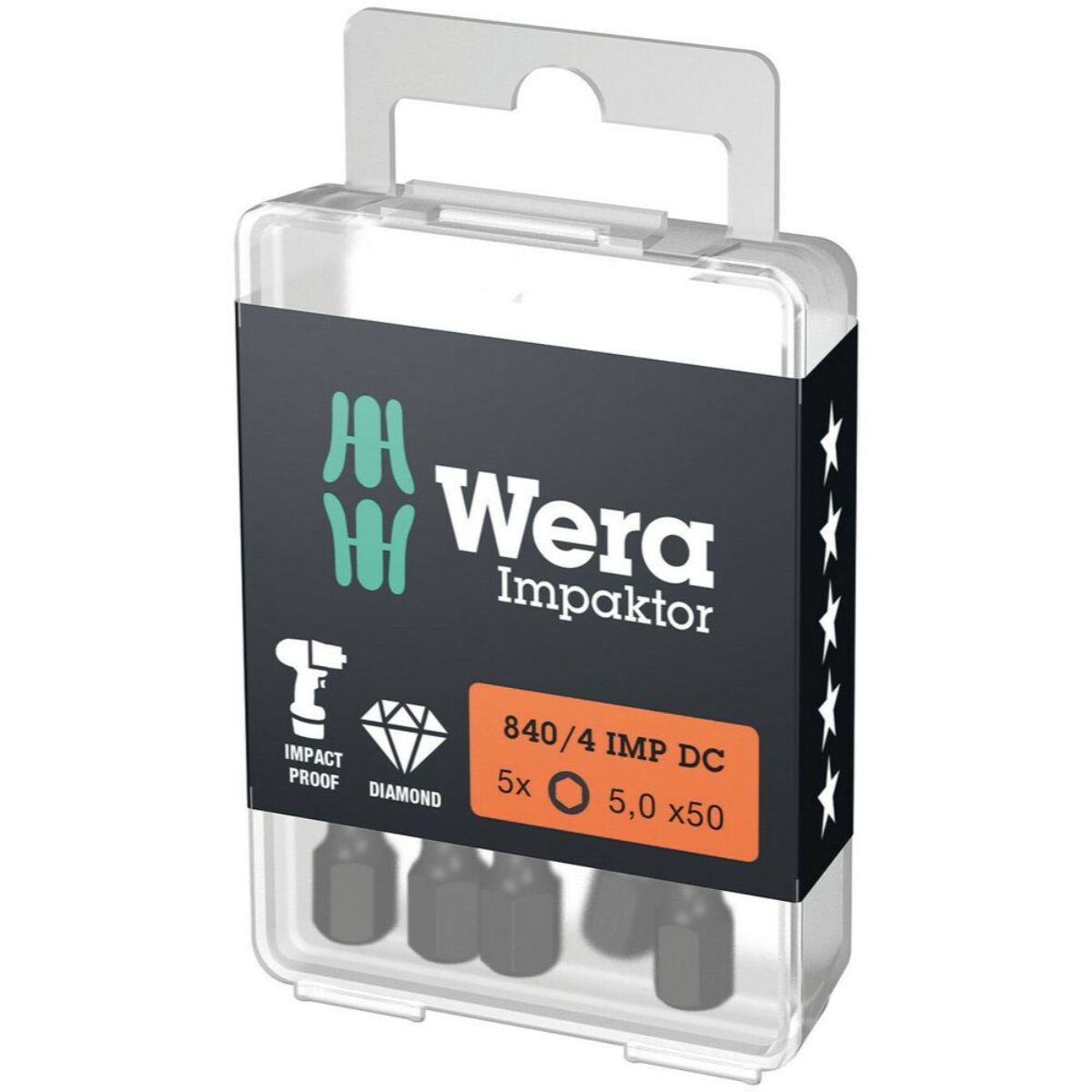 Wera 840/4 IMP DC Hex-Plus DIY Impaktor Bits, 5 x 50 mm, 5-teilig