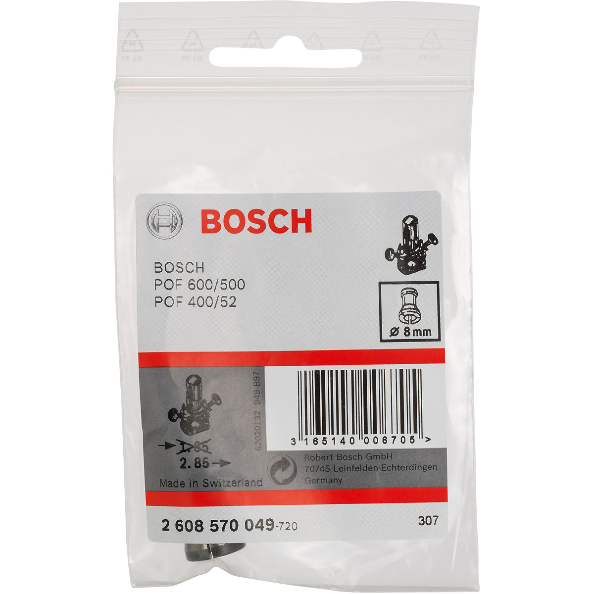 Bosch Spannzange ohne Spannmutter, 8 mm, für Bosch-Oberfräse