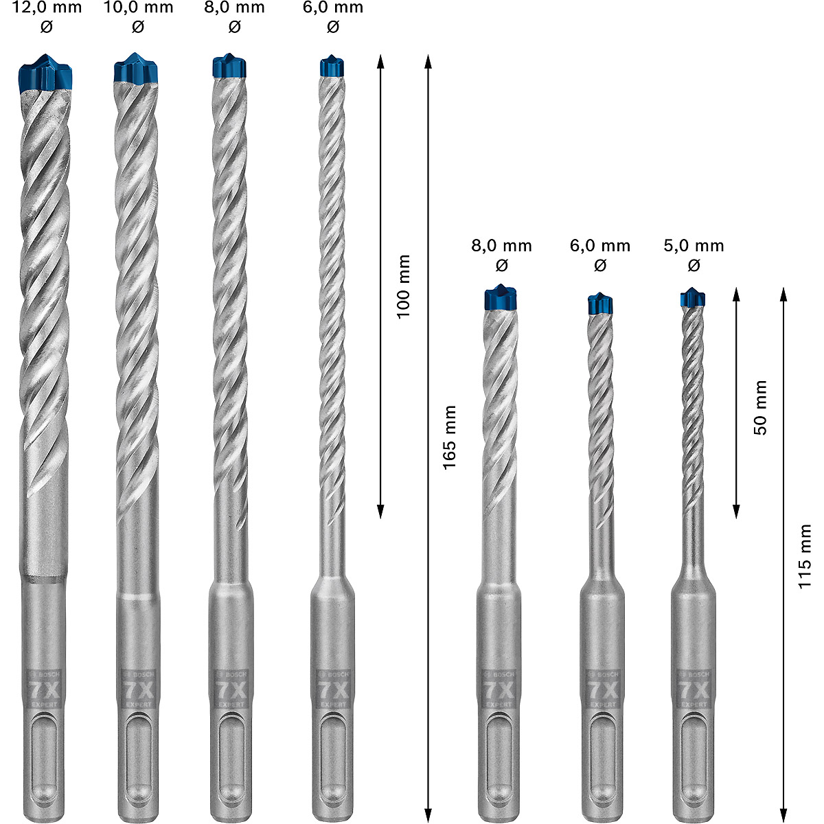Bosch EXPERT SDS plus-7X Hammerbohrer-Set, für Bohrhämmer 7-tlg 5, 6, 6, 8, 8, 10 12mm