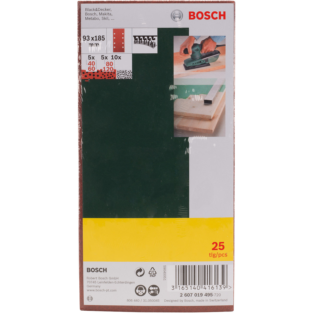 Bosch Schleifblatt-Set für Schwingschleifer, 25-teilig, 8 Löcher, 93 x 185 mm, 40-120