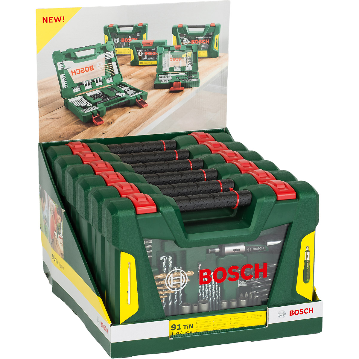 Bosch V-Line Box, Bohrer- und Bit-Set, 91-teilig, Ratschen-Schraubendreher, Magnetstab