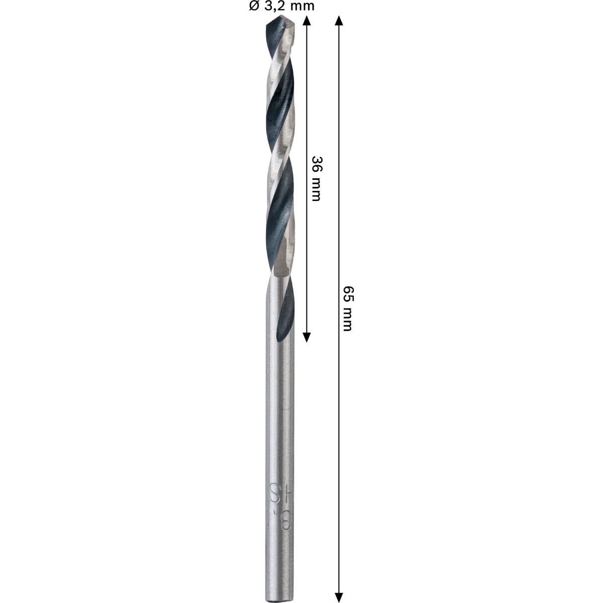 Bosch Metal HSS Spiralbohrer, 3,2 x 36 x 65 mm, CYL-Schaft, 2-Stück