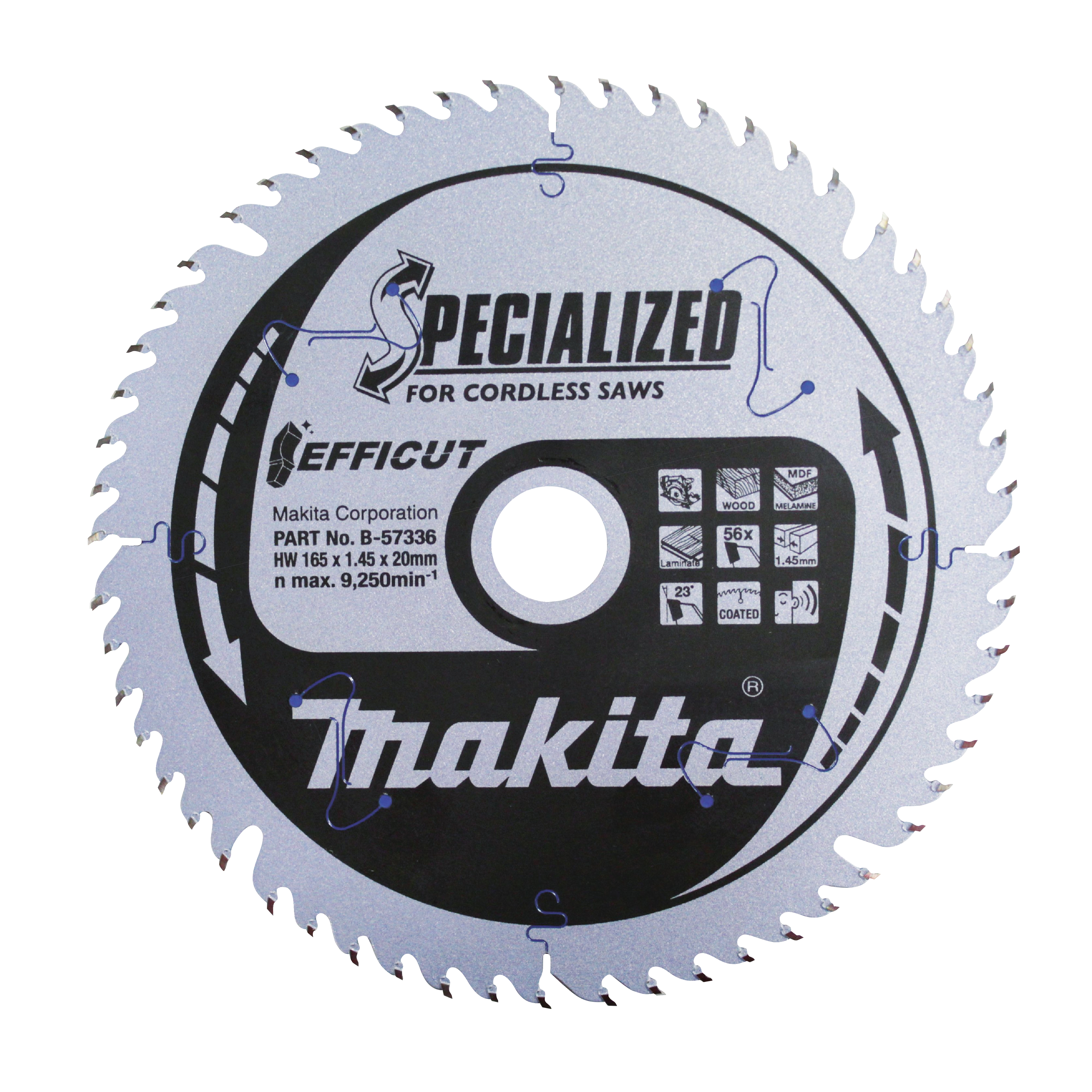 Makita Sägeblatt 165x1,45x20, 56Z EFFICUT, Holz/Laminat/MDF/Kunststoff - B-57336