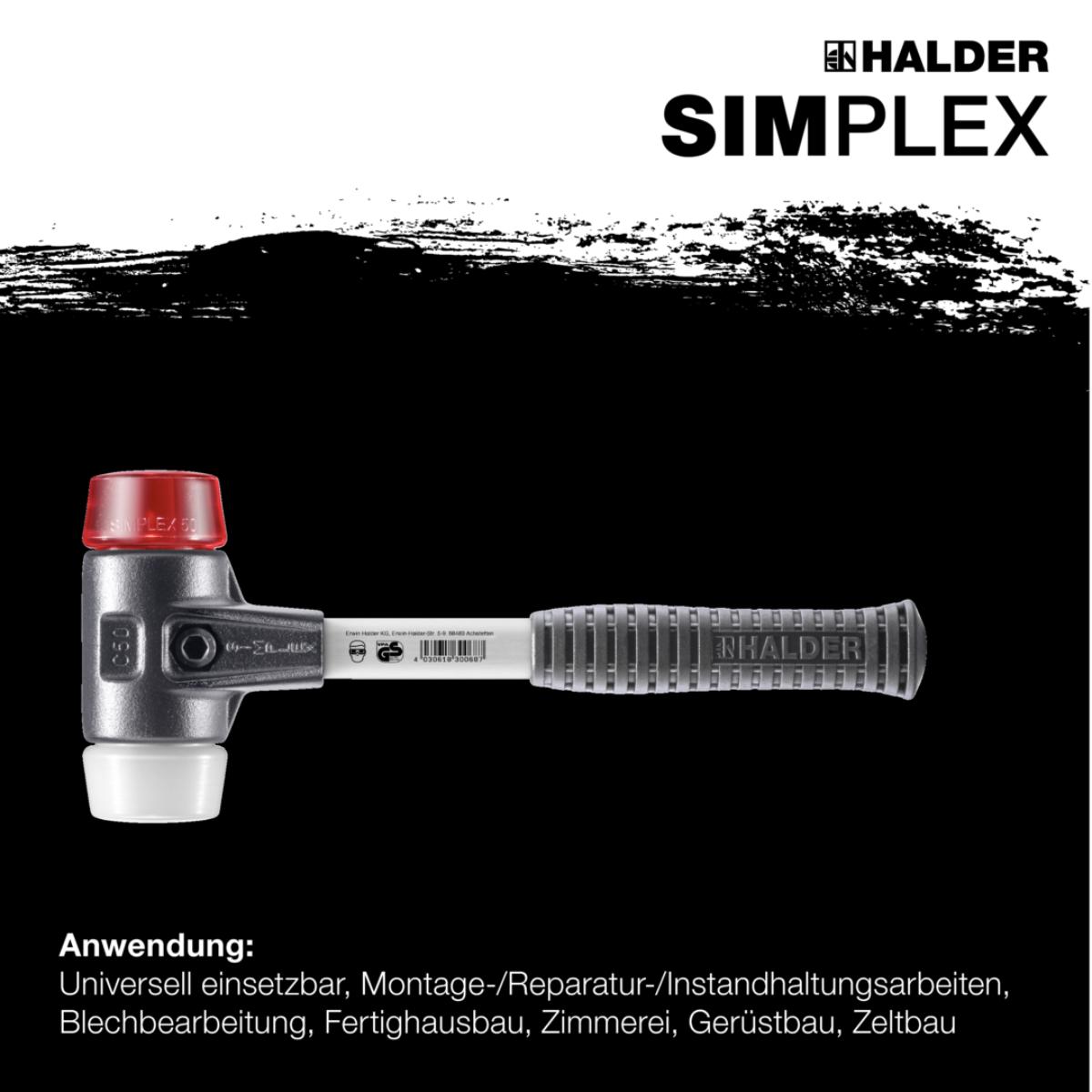 HALDER SIMPLEX - Schonhammer mit verstärktem Tempergussgehäuse und Fiberglasstiel, Plastik