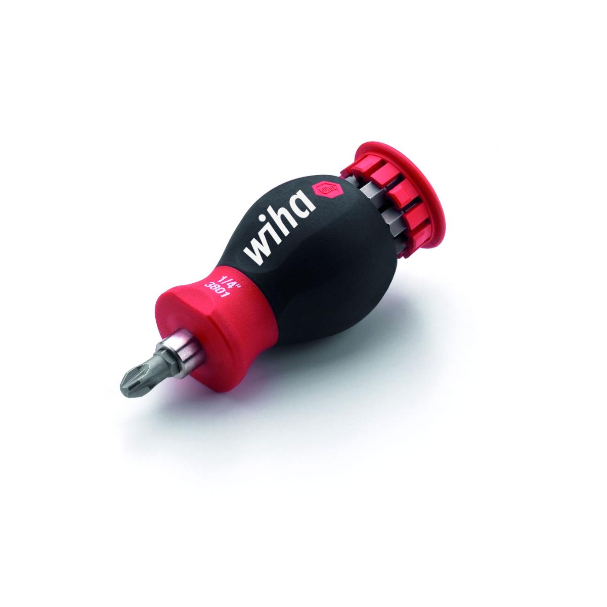 Wiha Schraubendreher mit Bit Magazin magnetisch Pozidriv, Phillips mit 6 Bits, Stubby, 1/4 zoll in SB-Kartonverpackung