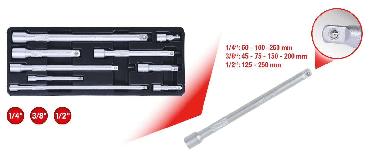 KS Tools 1/4"+3/8"+1/2" Verlängerungs-Satz, 9-tlg