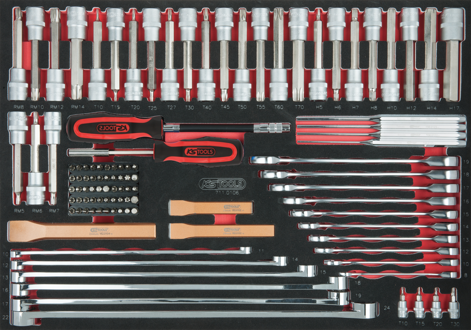KS Tools Meißel-, Schlüssel-, Bit-Stecknuss-Satz, 106-tlg, 1-1 Systemeinlage