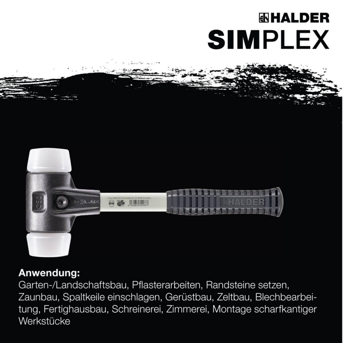 HALDER SIMPLEX - Schonhammer mit verstärktem TE-Gehäuse und Fiberglasstiel, Superplastik