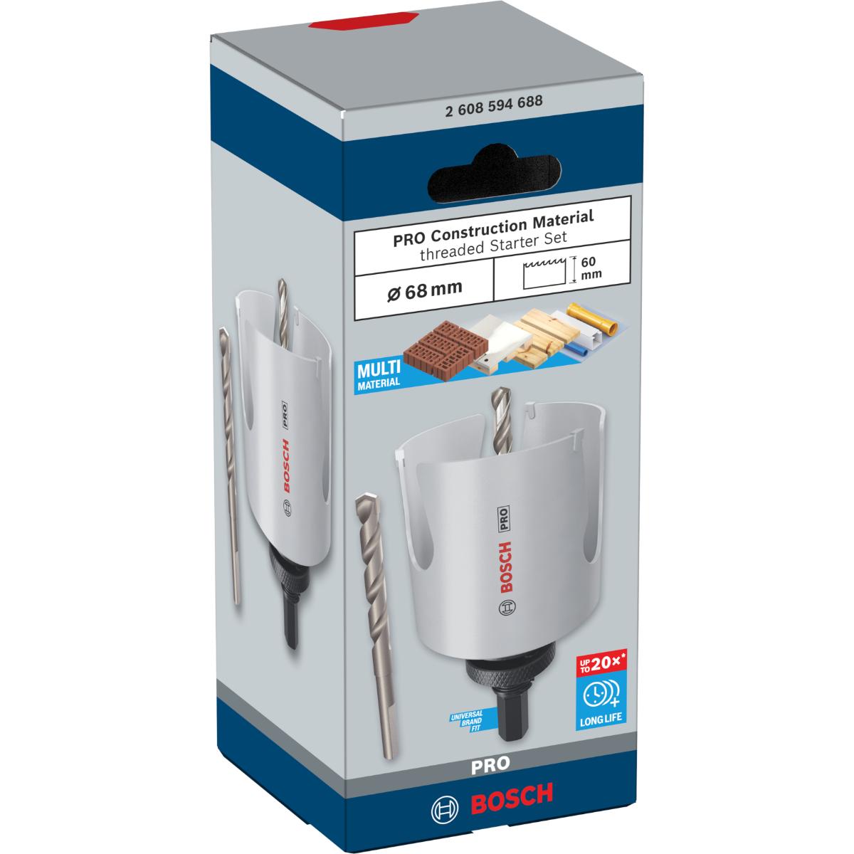 Bosch PRO Construction Material Gewinde-Lochsägen-Starter, 68 x 60 x 65 mm, 4-Stück