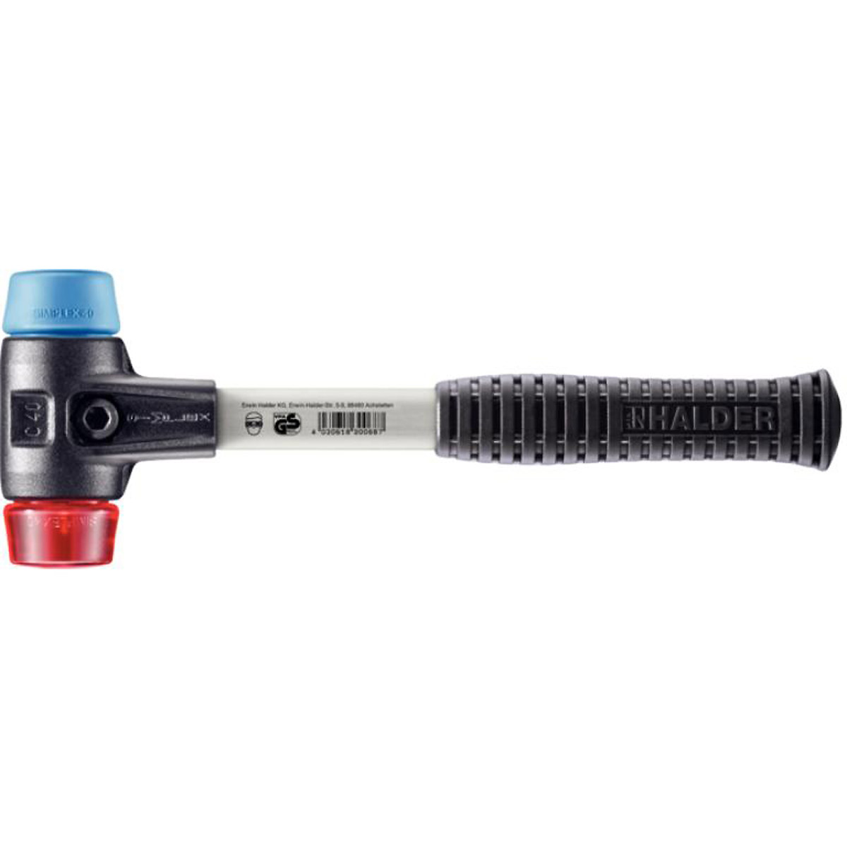 HALDER SIMPLEX - Schonhammer mit verstärktem Tempergussgehäuse und Fiberglasstiel, TPE-soft/Plastik