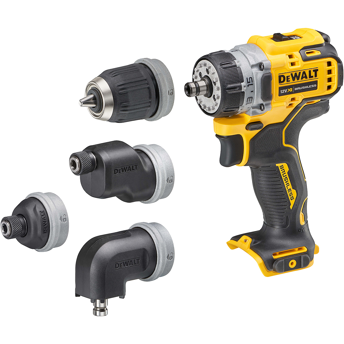 DEWALT Akku-Bohrschrauber + 4 Wechselköpfe 12V Basisversion