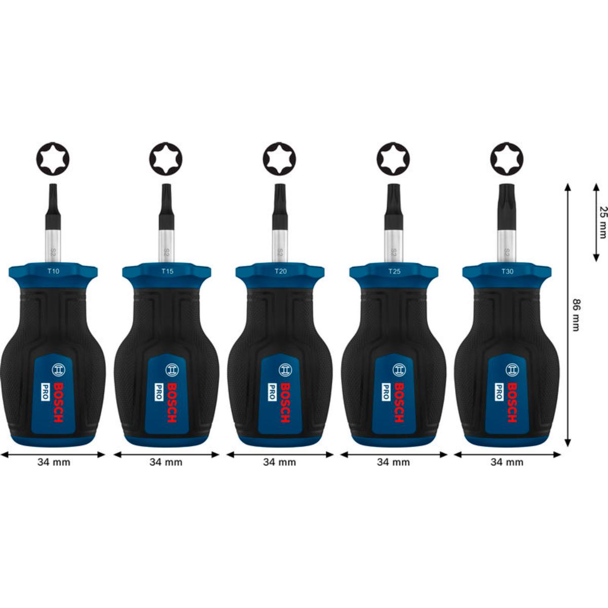 Bosch PRO Stubby-Schraubendreher TX, 5-teilges Set