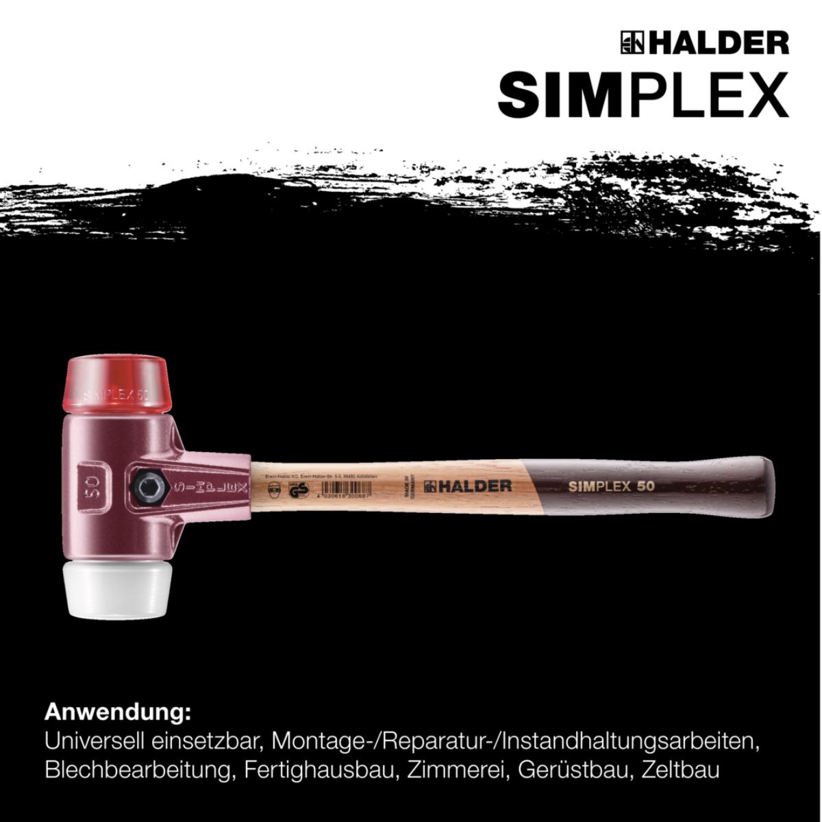 HALDER SIMPLEX - Schonhammer mit Tempergussgehäuse und hochwertigem Holzstiel, Plastik