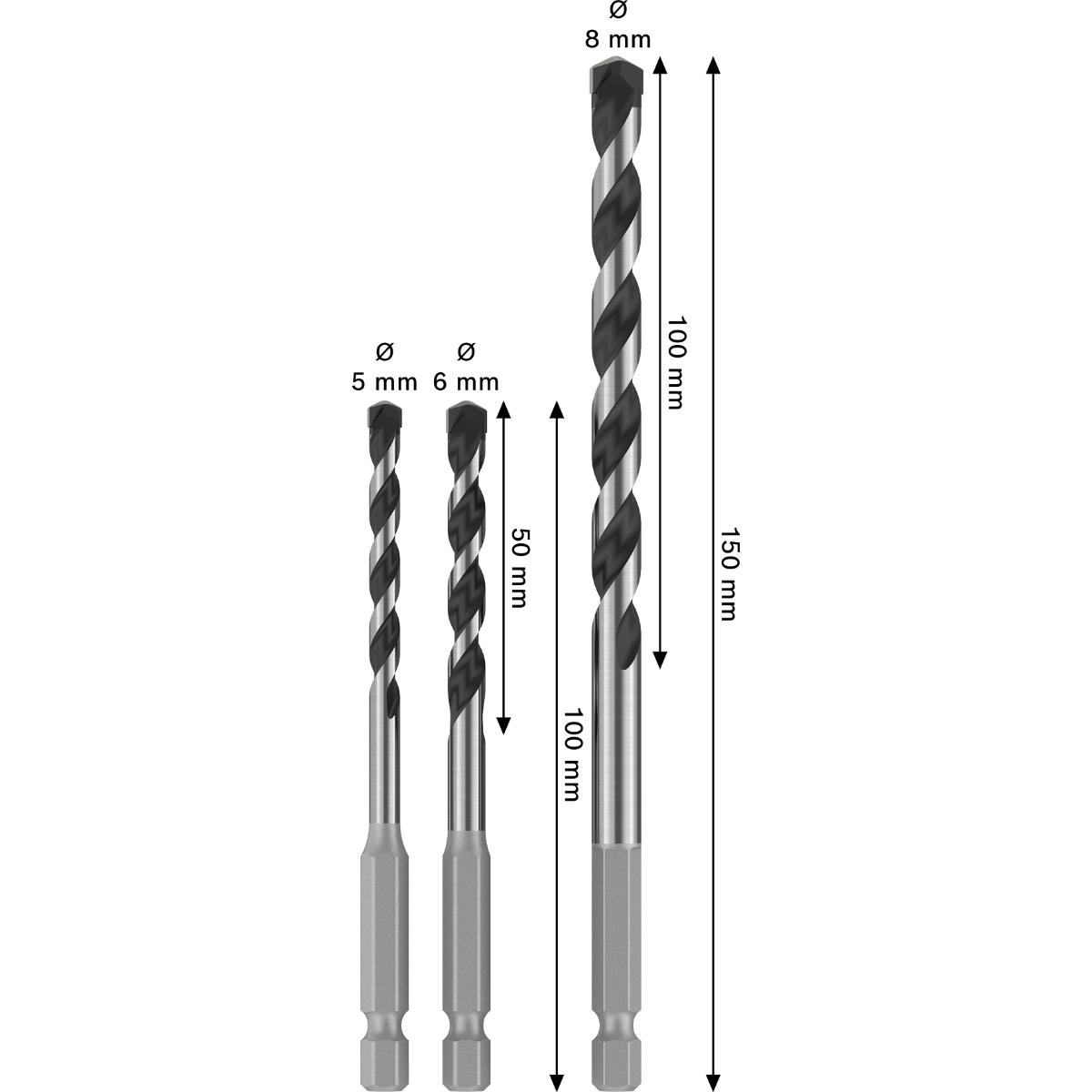 Bosch PRO HEX-5 Bohrer 5x100, 6x100, 8x150 mm, 3-teiliges Set