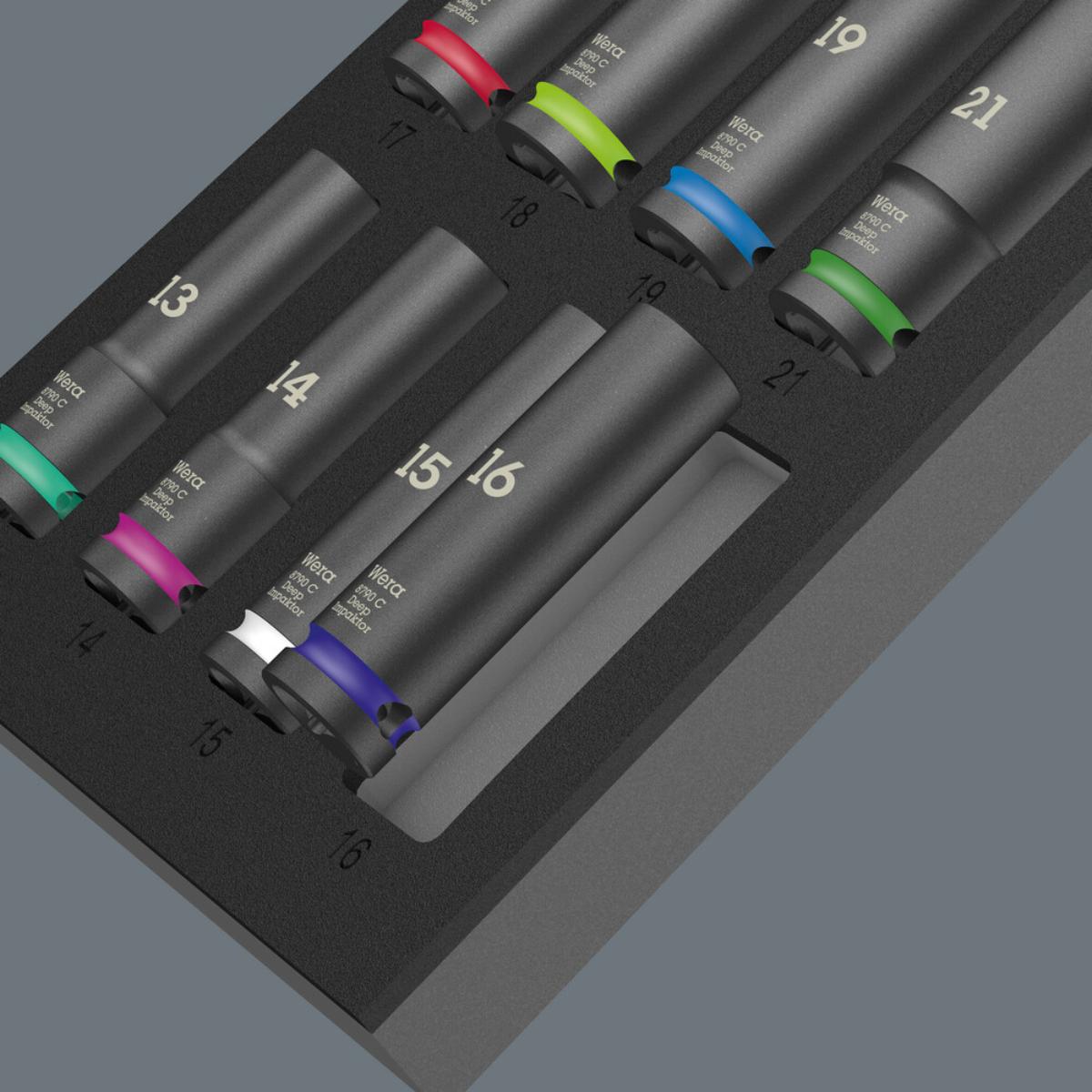 Wera 9725 Schaumstoffeinlage Zyklop C, 1/2", Impaktor Deep Steckschlüsseleinsatz Set 11-teilig