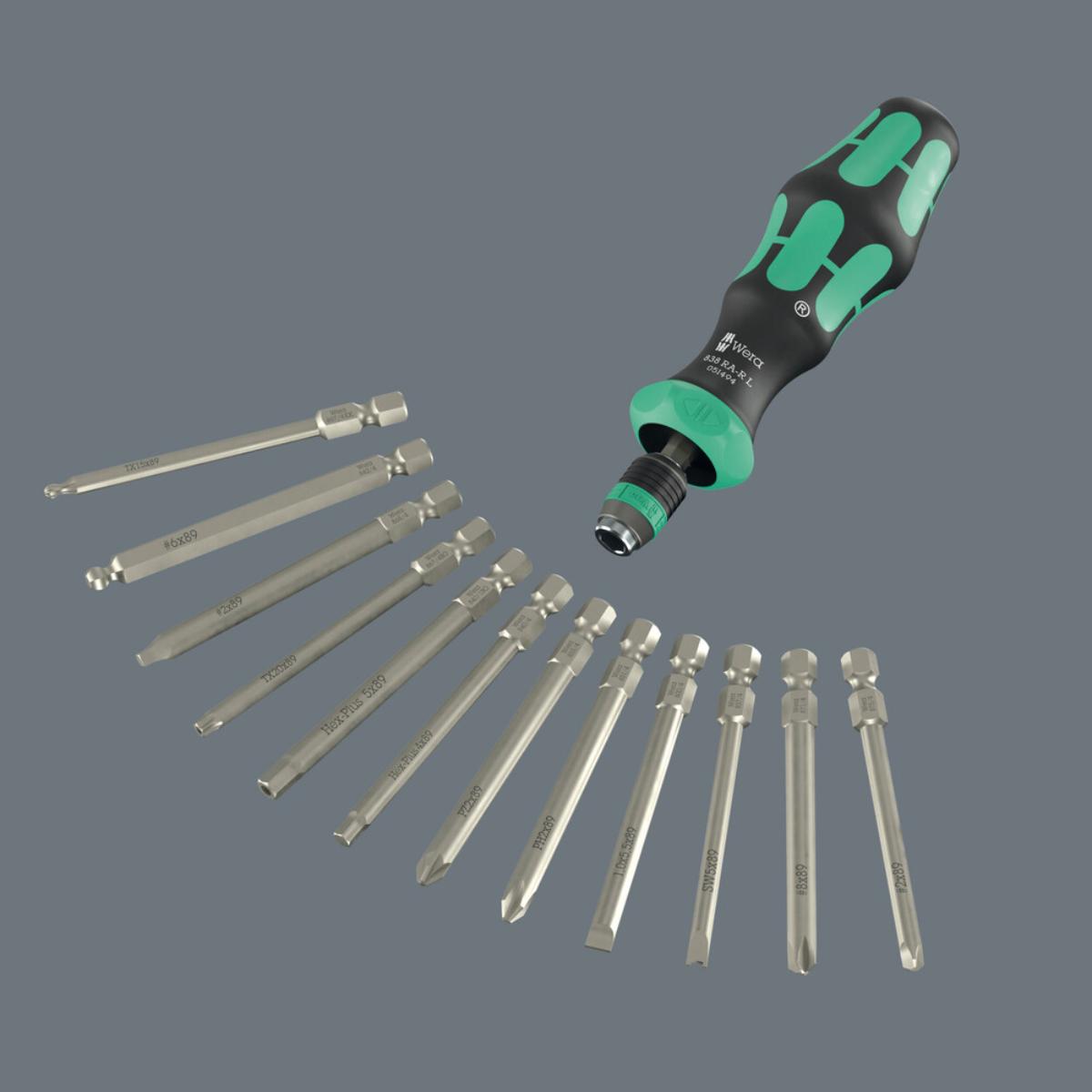 Wera 838 RA-R L Bits-Handhalter mit Ratschenfunktion, 1/4", 1/4" x 140 mm