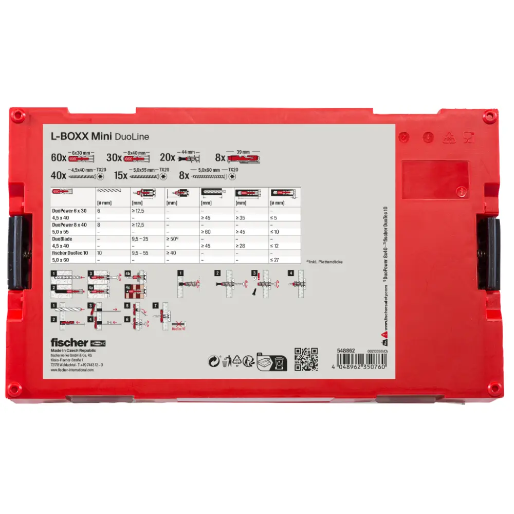Fischer Dübelsortiment L-BOXX mini DuoLine + Schraube (181 Teile)