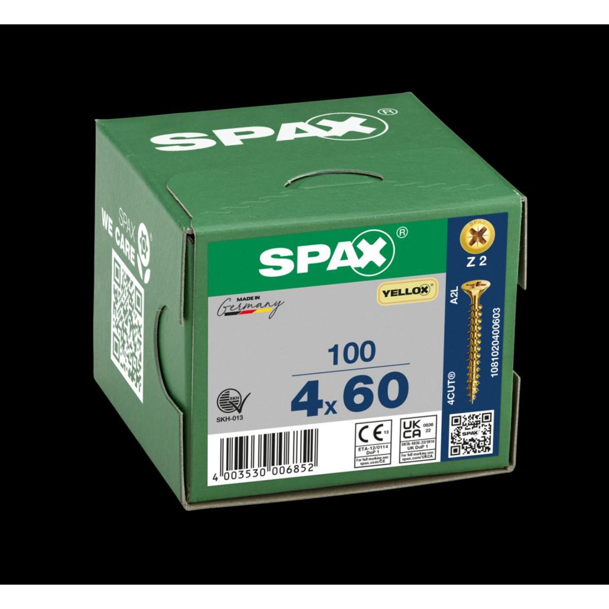 SPAX Senkmultikopf Kreuzschlitz Z2 Vollgewinde YELLOX, 100 Stück