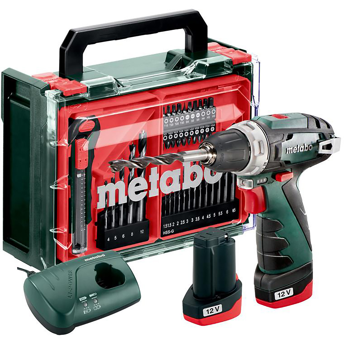 Metabo Akku-Bohrschrauber PowerMaxx BS Basic Set mit 41-teiliger Mobiler Werkstatt - Kunststoffkoffe