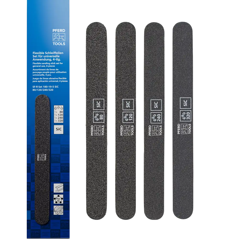 PFERD TOOLS Schleiffeilen-Set 4tlg. SF-R 180x19x5mm SIC 80, 120 , 240, 320 für Feinschliff & Finish