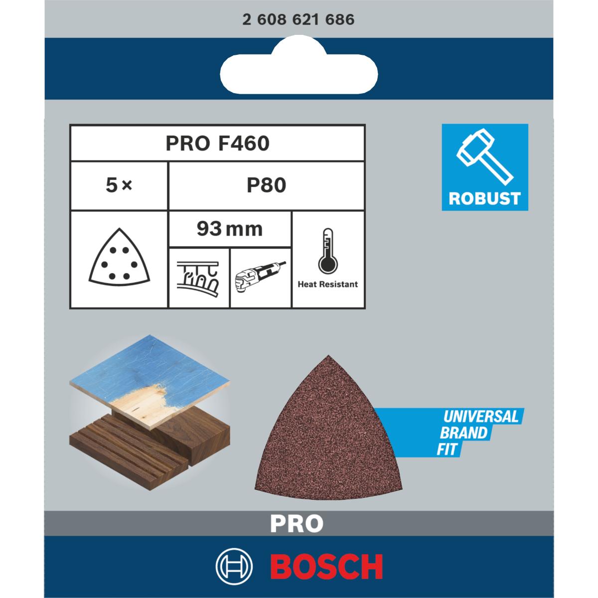 Bosch PRO Schleifblatt F460 Best for Wood and Paint, 93 mm, 80, 5er-Pack