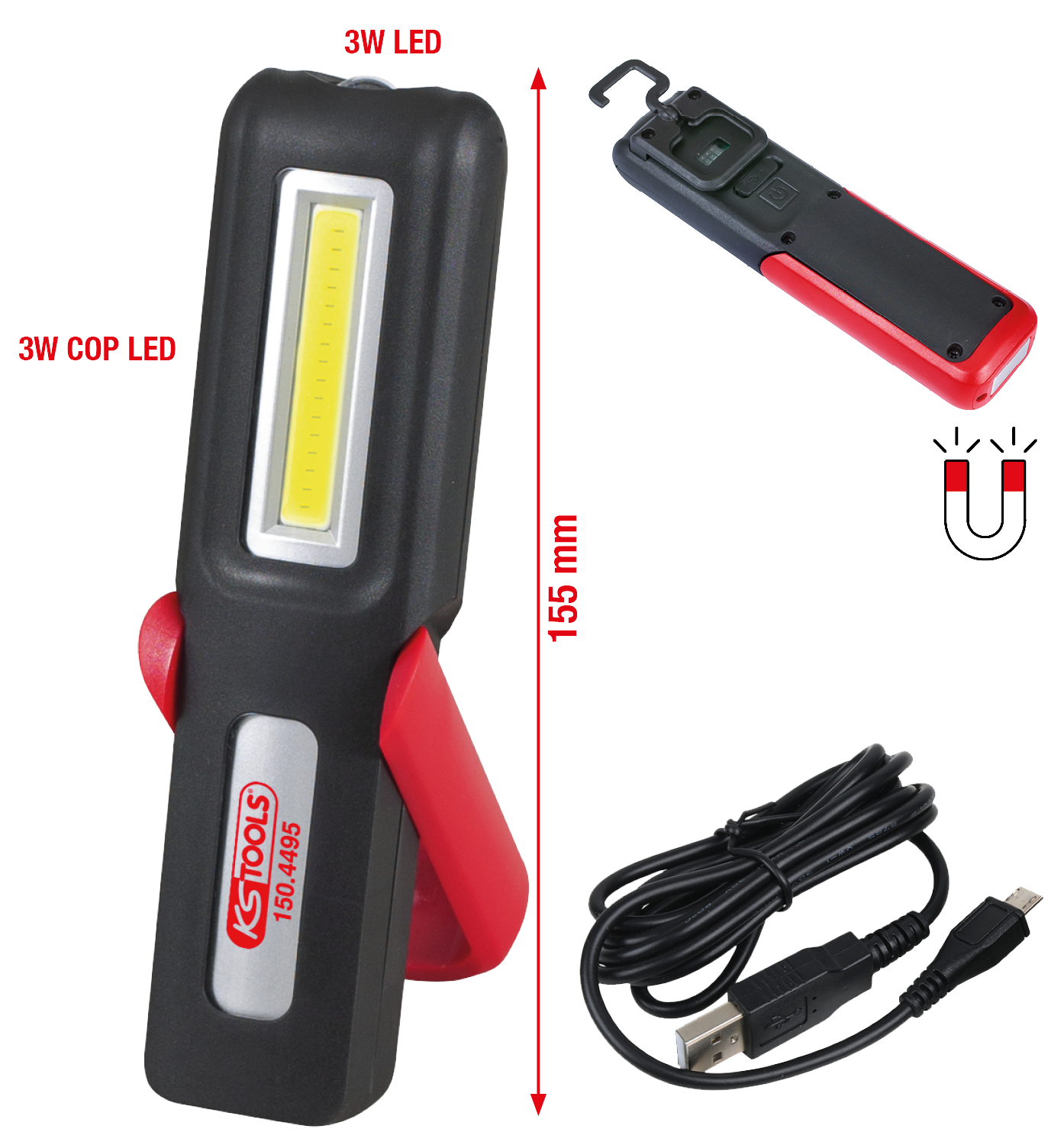 KS Tools Mobile Werkstatt-Handlampe, knickbar, 3 Watt COB LED