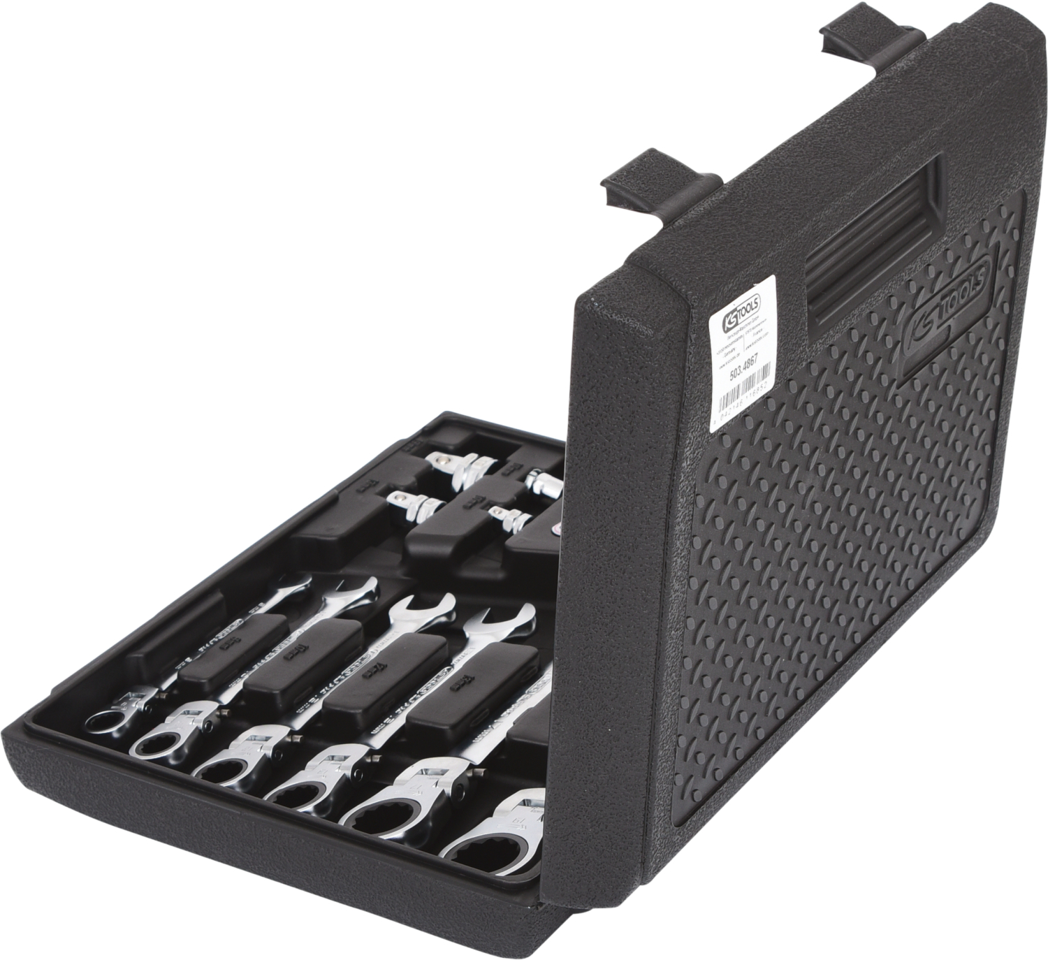 KS Tools GEARplus Gelenk-Ratschenringmaulschlüssel-Satz, 12-tlgfeststellbar mit Adapter