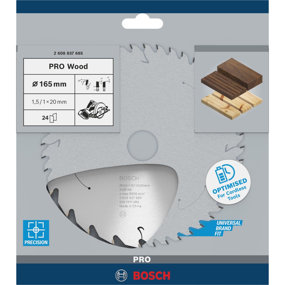 Bosch PRO Akku-Kreissägeblatt Standard for Wood H 160x20 T12, ø außen 165 mm
