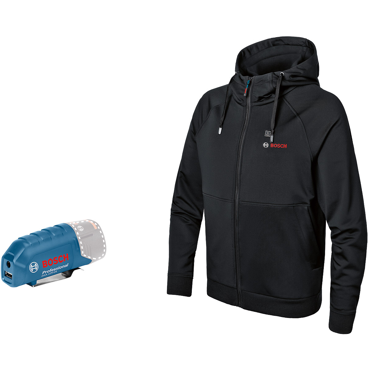 Bosch Beheizbare Hoodie GHH 12+18V XA mit Akkuadapter 