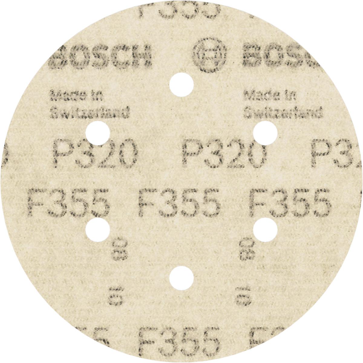 Bosch PRO Schleifblatt F355, 150 mm, 6 Löcher, Klett, 5er-Pack