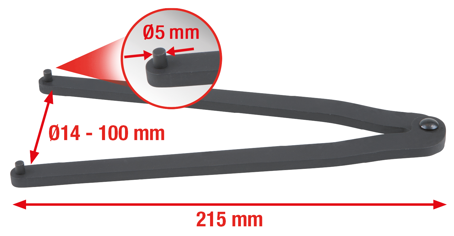 KS Tools Stirnlochschlüssel Ø 14 - 100 mm mit Zapfendurchmesser 5,0 mm