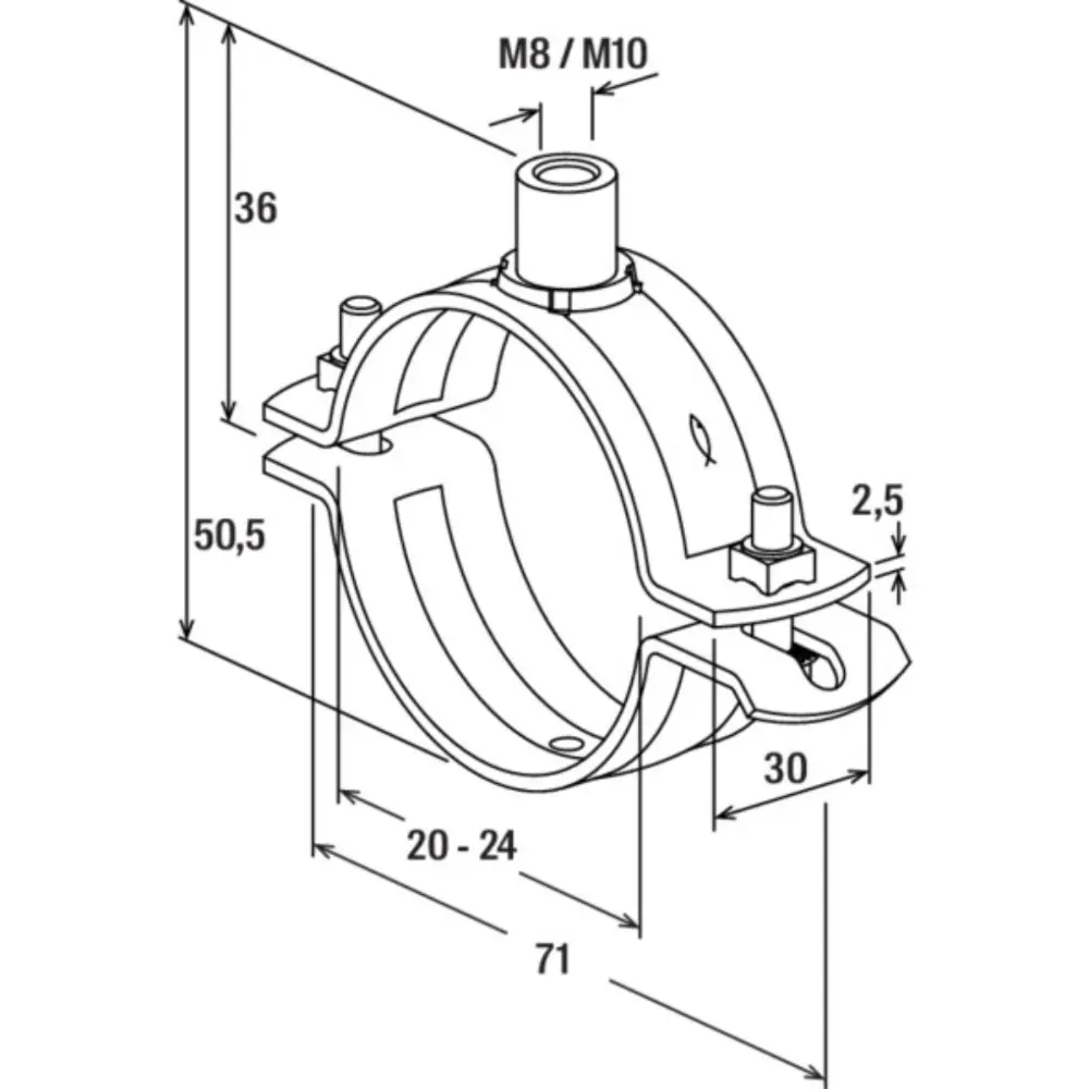 Fischer Massivrohrschelle FRSMN 20-24 M8/M10 ohne Einlage