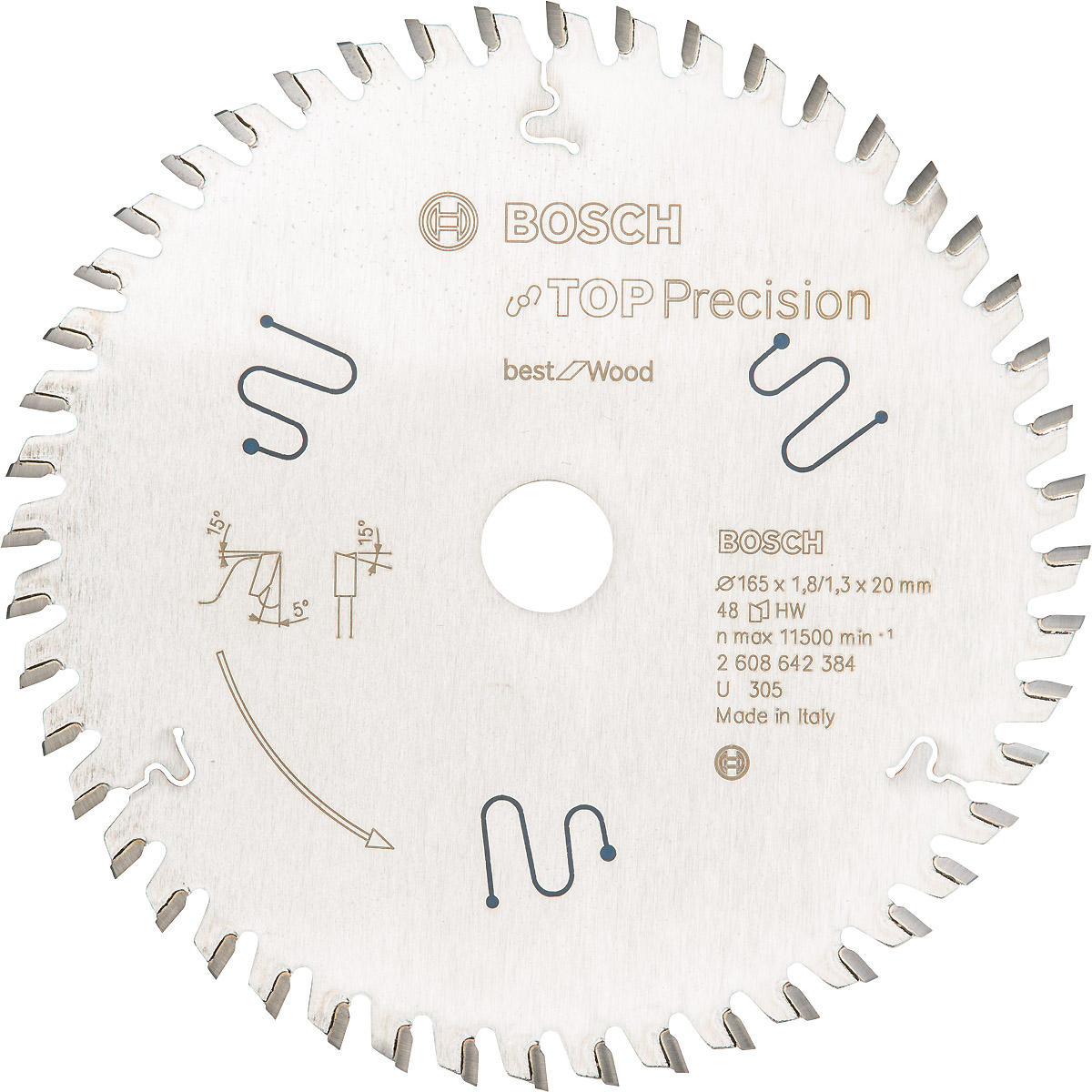 Bosch Kreissägeblatt Top Precision Best for Wood, 165 x 20 x 1,8mm, 48 Zähne